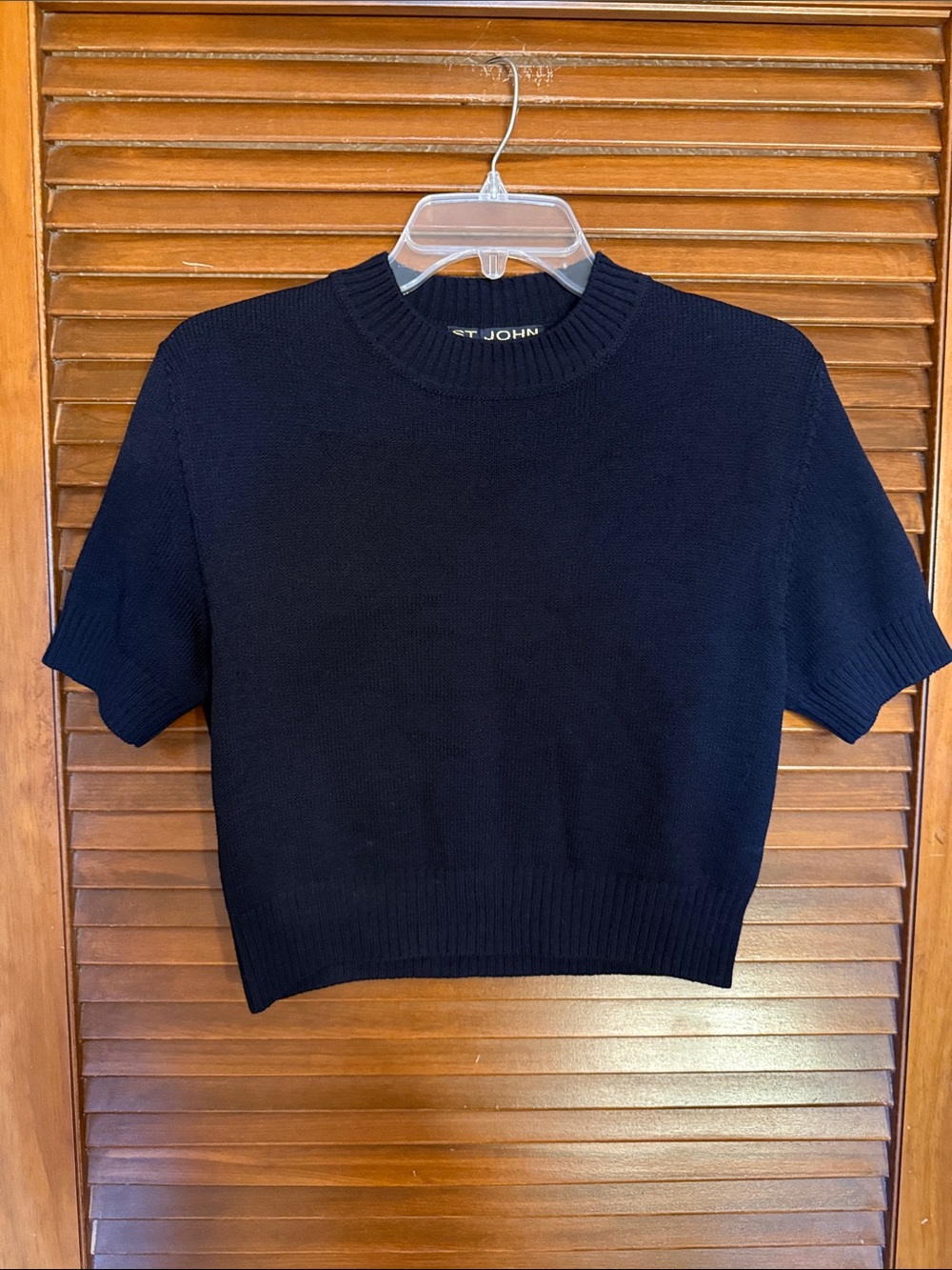 St. John Navy Short-Sleeve Knit Sweater